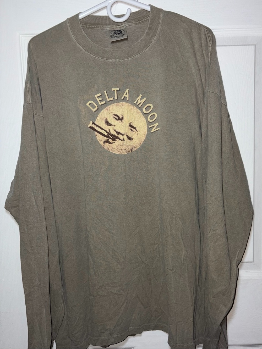 Anvil Olive Green Long Sleeve Tee with Yellow Delta Moon Graphic